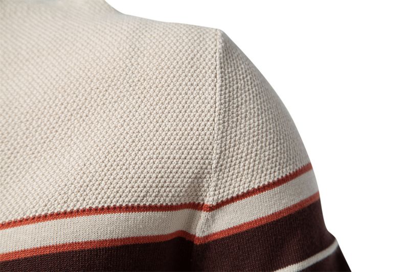 Men's Clothing New Striped Color Matching Long Sleeved Men's Knitted Sweater Fashionable Round Neck Men's Casual Sweater_voghion.com