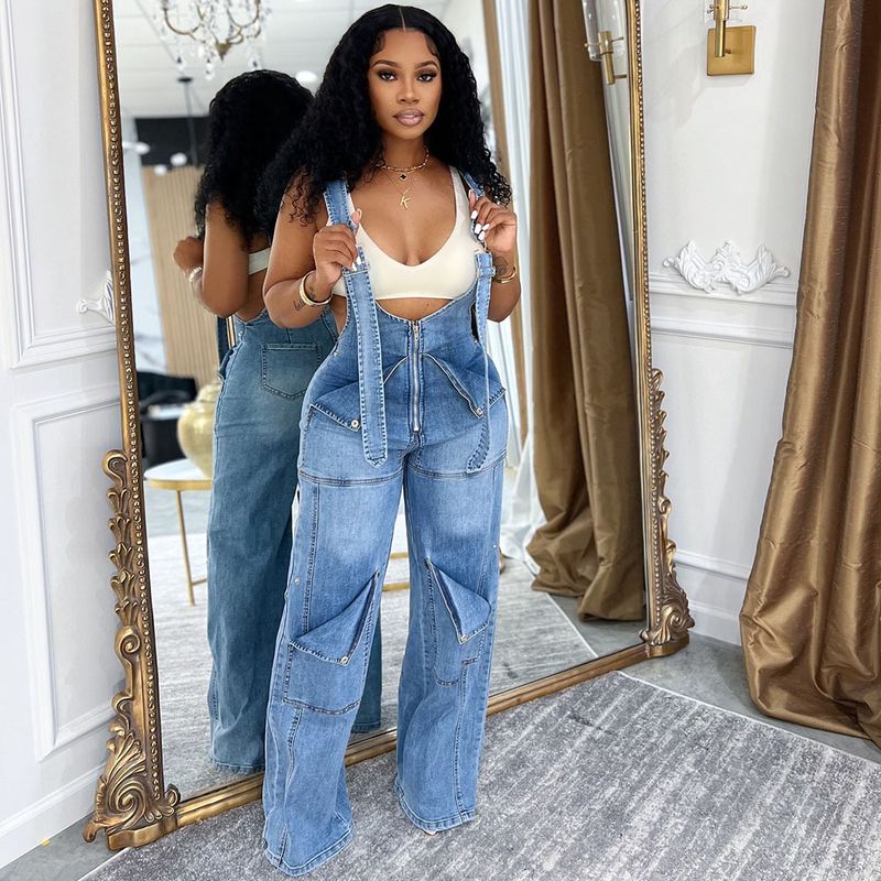 Damenbekleidung Damen Sommer Street Casual Zipper Washed Jumpsuit_voghion.com