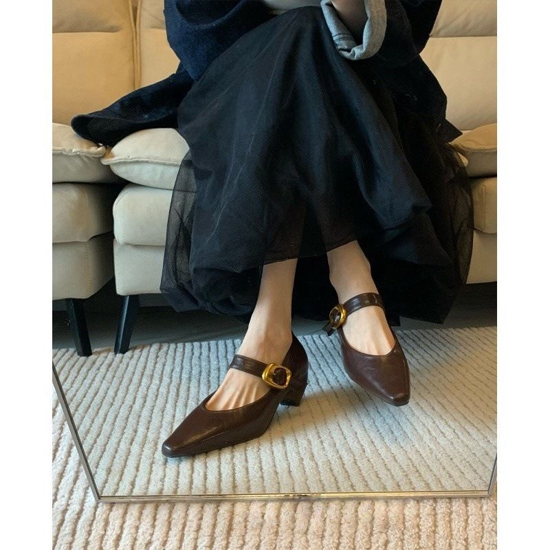 Scarpe Mary Jane di alta qualità in stile francese per donna con fibbia in metallo, eleganti tacchi alti a punta per il pendolarismo_voghion.com