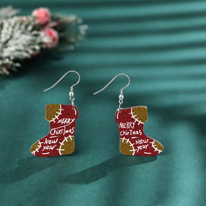 Nuovi orecchini a forma di calza di Natale personalizzati in acrilico ecologico completamente gestiti_voghion.com