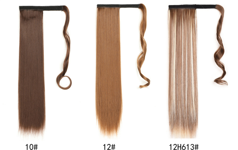 Capelli sintetici Coda di cavallo di media lunghezza capelli lisci lunghi Parrucca sintetica con velcro Treccia di coda di cavallo_voghion.com