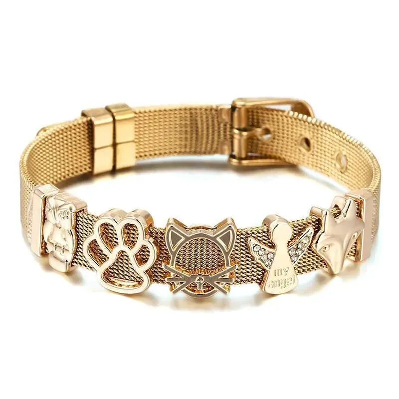 10mm Dog Paw Fox Fairy Beads Charm DIY Stainless Steel Mesh Keeper Bracelets Pulseras Mujer For Women Men Jewelry Gift_voghion.com