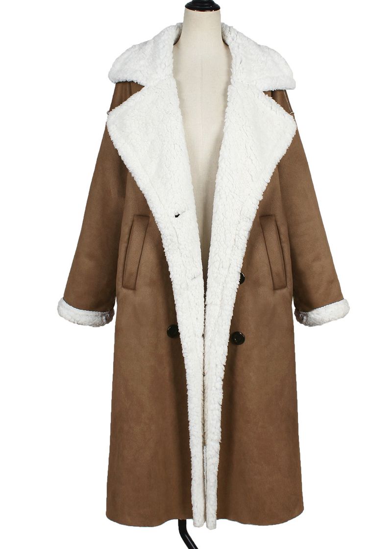 Langer Kunstpelzmantel für Damen mit abnehmbarem Kragen – warme Winterjacke mit Fleecefutter für den eleganten Arbeitsweg (Kamel, Braun, Weinrot, Grün, Schwarz)_voghion.com