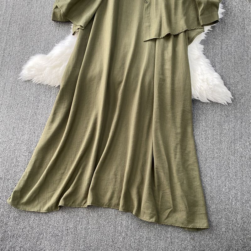 Abito casual da donna in due pezzi, stile casual, casual, per donna, ampio, camicia sottile a maniche lunghe + abito con bretelle coprenti e snellenti_voghion.com