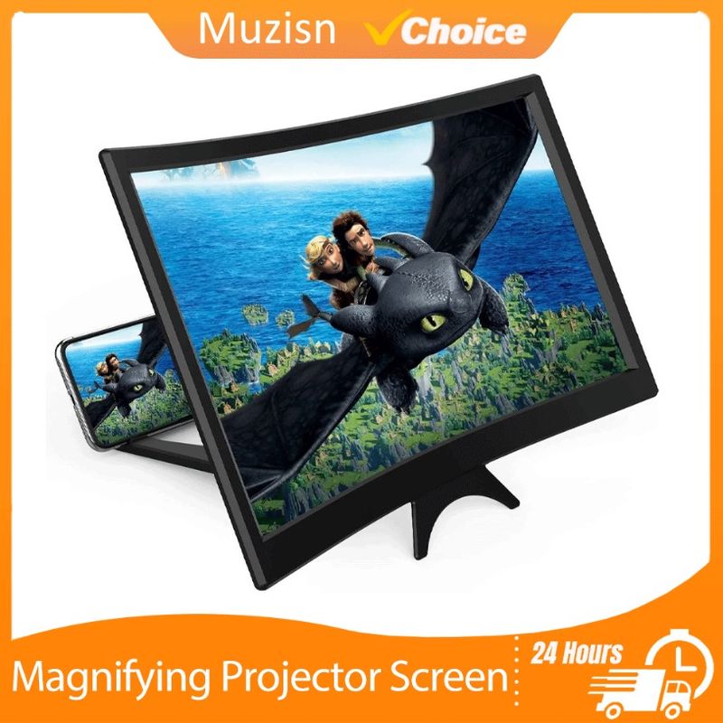 12" Curved Magnifier 3D HD Magnifying Projector Screen Enlarger Cell For Movies Video Foldable Phone Stand Holder_voghion.com