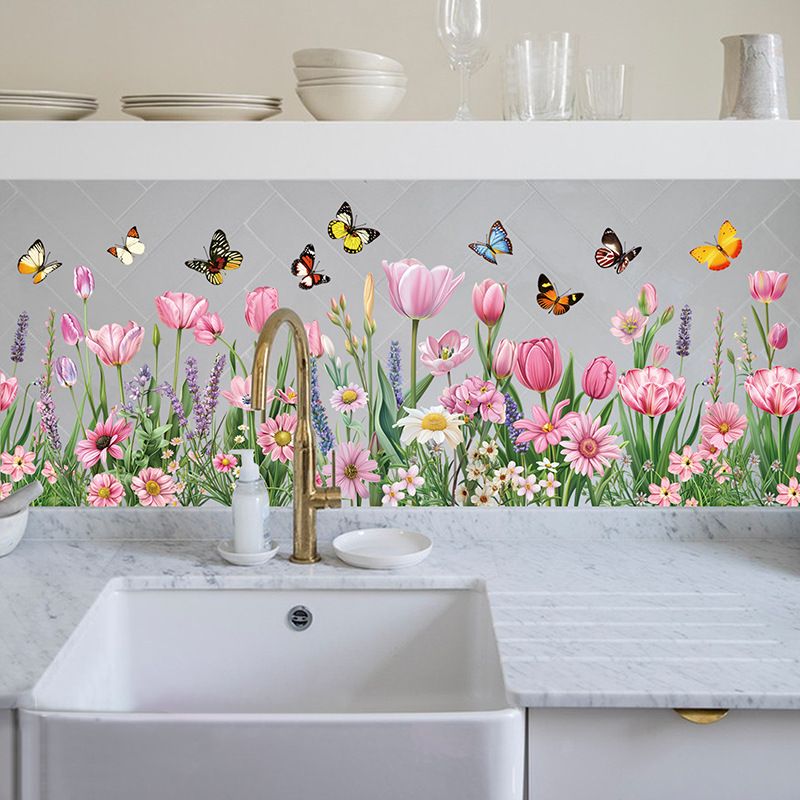 2025 Spring New Product Flower Bush Butterfly Kitchen Wallpaper Static Wall No Glue Nest Indoor Glass Sticker_voghion.com
