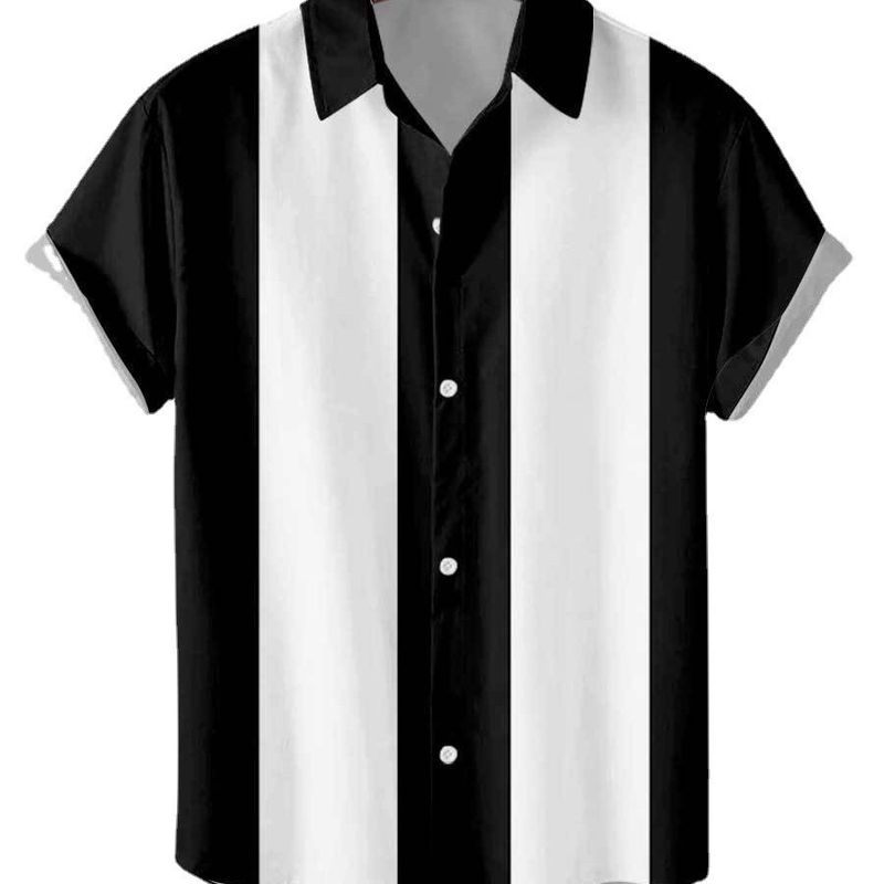 Men's Casual Striped Shirts Summer Hawaii Beach Shirts Fashion Minimalist Pattern Button Shirt Men's Cartoon Printed Shirts
_voghion.com