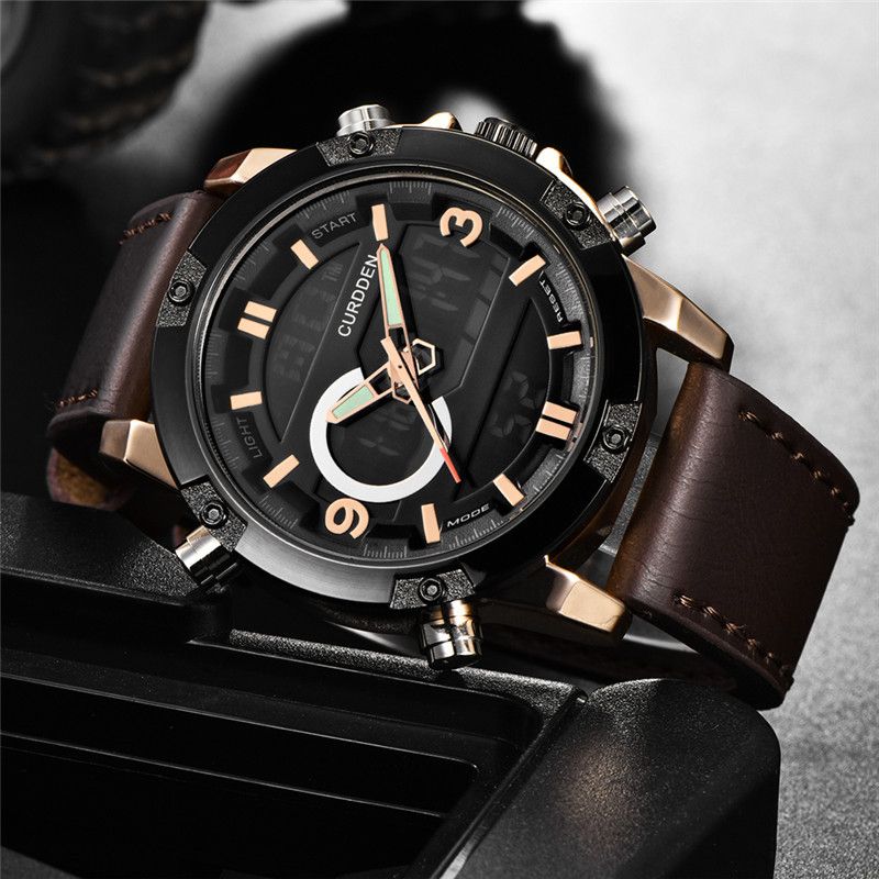 Men's Sport Watch With Analog-Digital Display, GMT Function, Date & Week Indicator, Luminous Hands, PU Leather Strap, Alloy Case_voghion.com