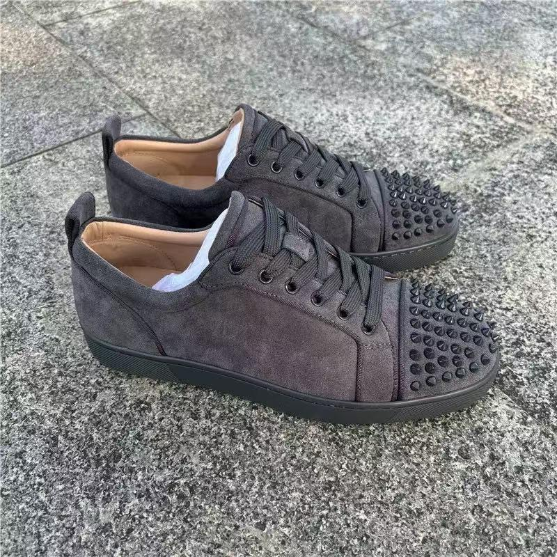 Top-level Version Standard Red Sole Low Top Leather Shoes Rivet Rhinestone Trendy Men's Non-Slip Wear-Resistant Lace-Up_voghion.com