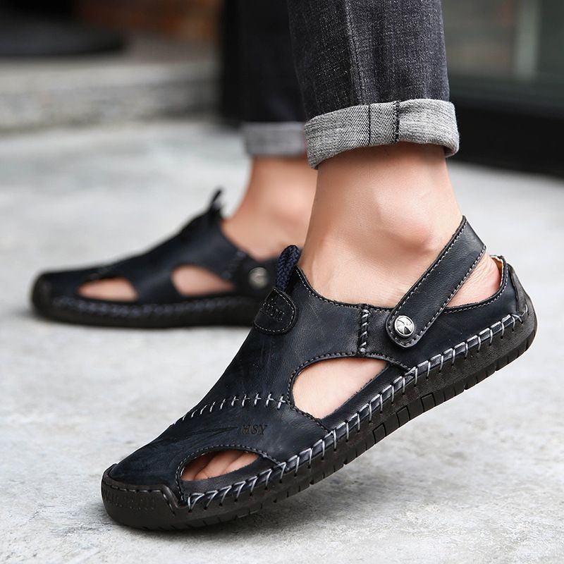 Sandali estivi di qualità imbattibile, nuovi, alla moda, casual, per uomo, da spiaggia, all'aperto, traspiranti, in pelle, da cucire, grandi, da uomo._voghion.com