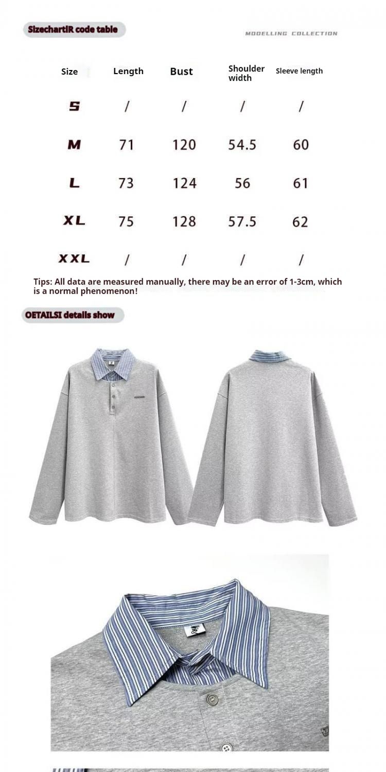 Nuovo colletto della camicia grigio floreale felpa uomo stile primavera e autunno patchwork a righe camicia a maniche lunghe_voghion.com