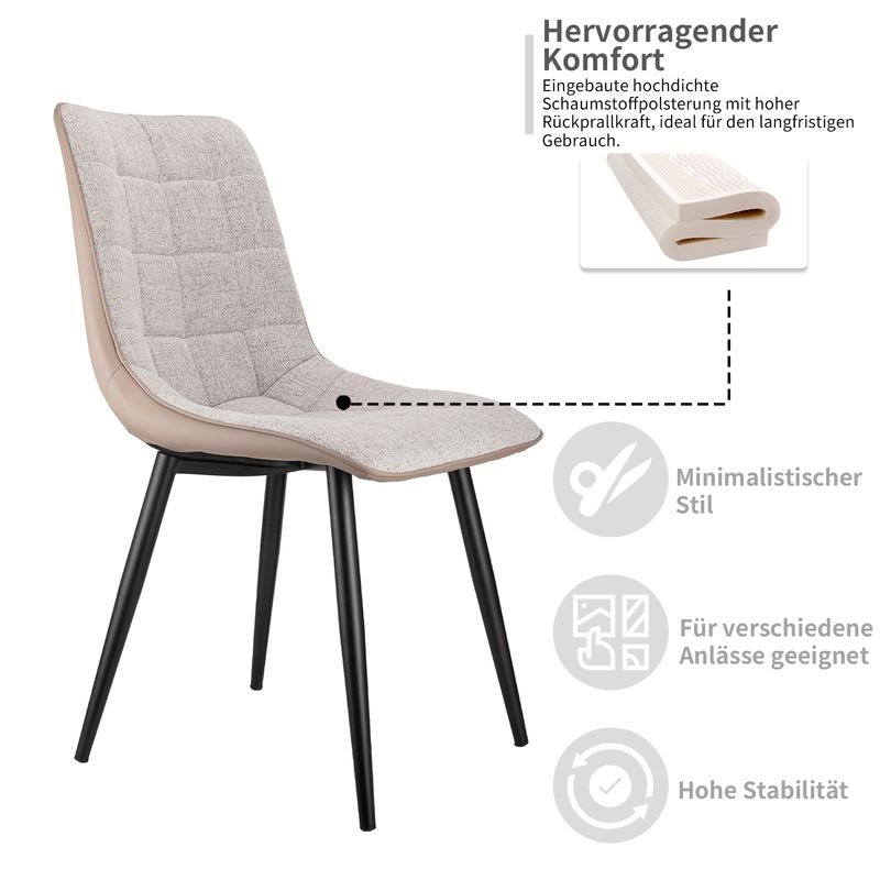 2er Set Esszimmerstühle Mit Leinenstoff, Metallgestell_voghion.com