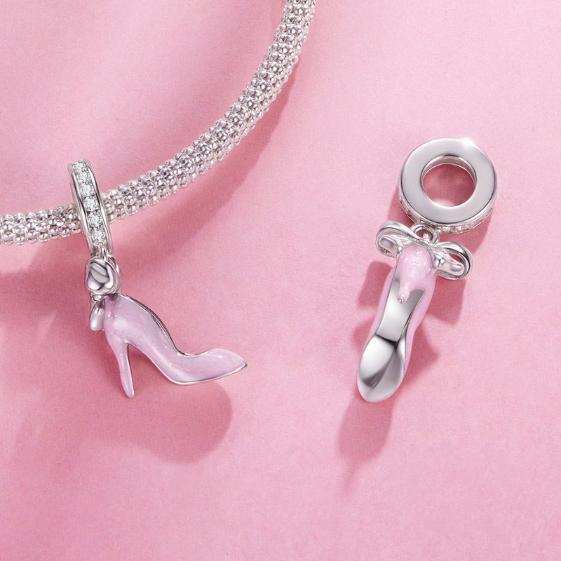 Rosa High Heels Anhänger Charm, Sterling Silber Charm Perlen_voghion.com