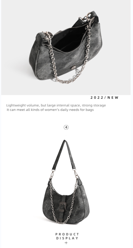 Sac à main en forme de croissant de lune pour femmes, sac à bandoulière rétro à texture haut de gamme, sac sous les aisselles en toile avec sangle en chaîne, 2023_voghion.com