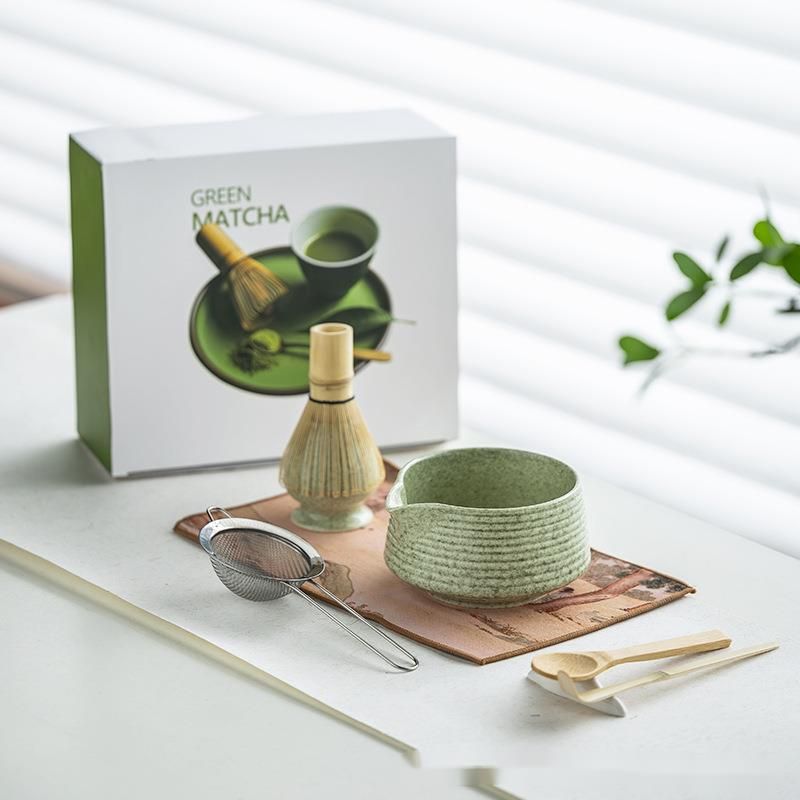 Ceramic Japanese Matcha Set With Bamboo Whisk, Hundred Books Stand, Song Dynasty Tea Ceremony Gift Box_voghion.com