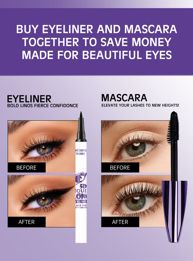 Mascara LANZHIYUE Mascara Eyeliner Set Mascara Eyeliner Anti-Sbavatura Mascara Curling e Allungante Set Due Pezzi_voghion.com