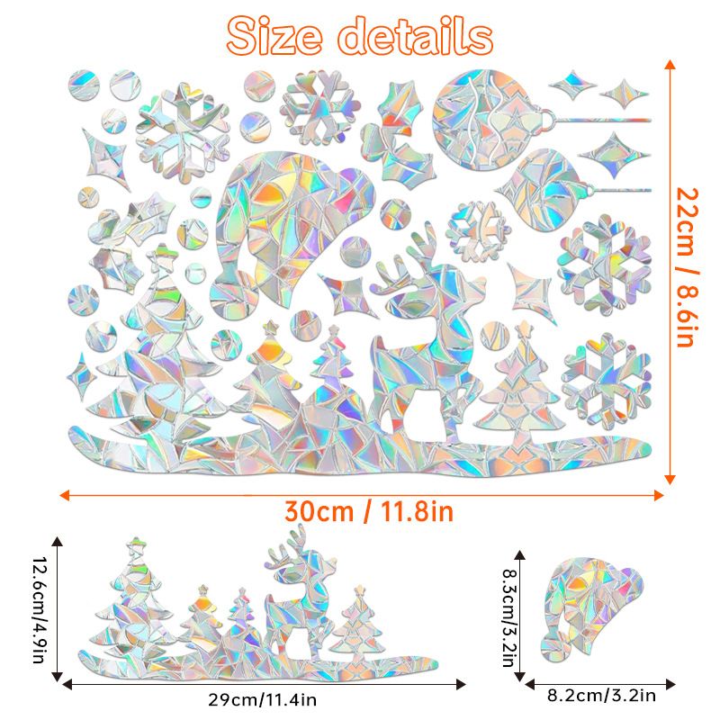 Grenzüberschreitende, farbenfrohe PVC-Fenster- und Türdekorationen mit Schneeflocken- und Rentiermotiven – individuelle Glasaufkleber_voghion.com