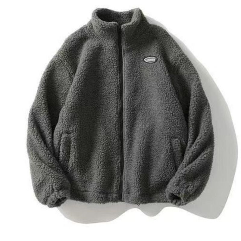Autumn Winter Lamb Wool Zipper Jacket For Men, Youth, Students, Loose Casual Warm Cardigan Sweatshirt_voghion.com