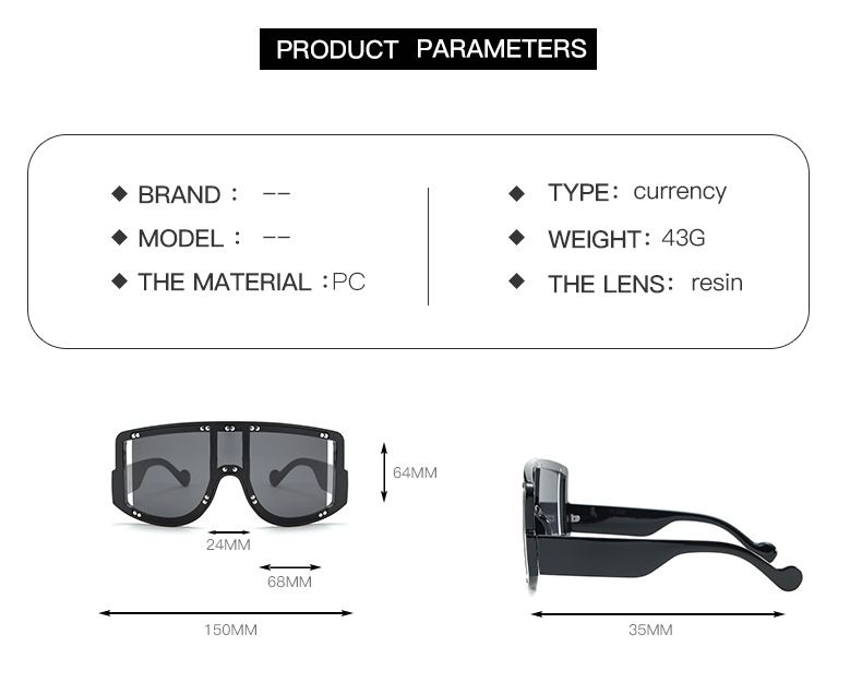 Személyre szabott, nagy keretes, szegecselt színű napszemüveg, divatos és trendi punk FT egyrészes napszemüveg 2081_voghion.com