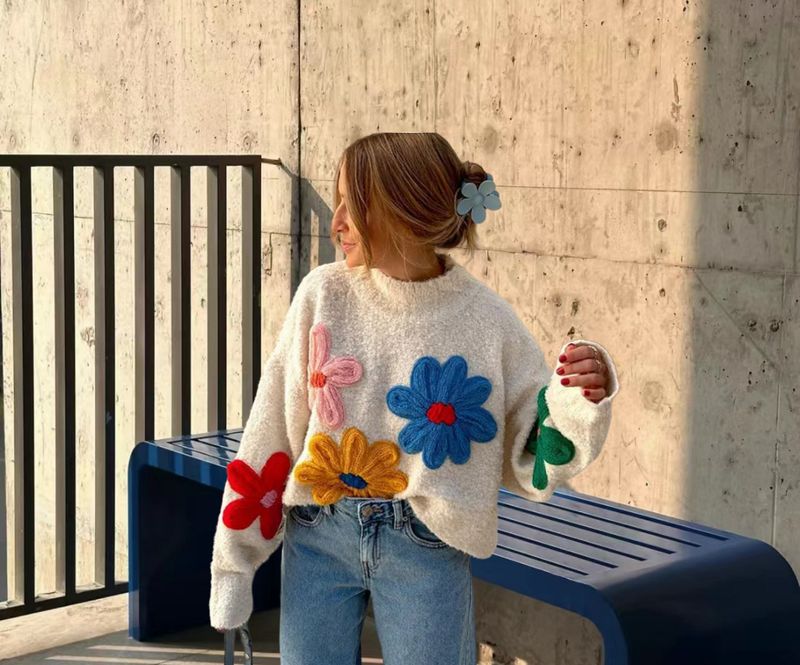 Vêtements pour femmes, veste pull épaisse à petites fleurs colorées, douce et fraîche, style mignon_voghion.com