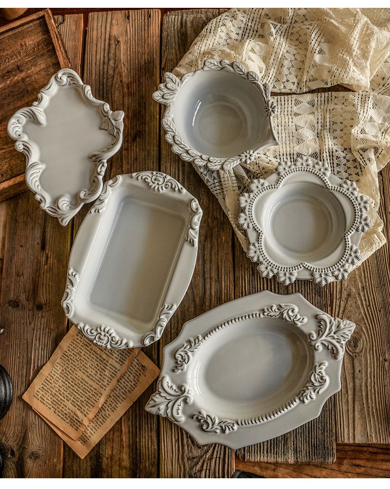 Vintage-Keramikschalen – Elegante Salat- und Dessertschalen mit Blumenprägung für Joghurt, Obst und elegantes Essen_voghion.com