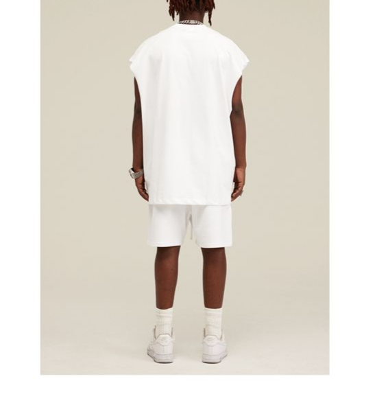 Canotta hip-hop stile americano da uomo, ampia, 230 g, con spalle larghe, scollo rotondo, senza maniche_voghion.com
