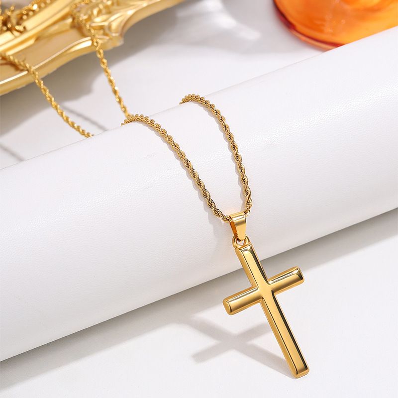 Collana da donna con ciondolo dorato, nuova croce in acciaio al titanio, resistente allo sbiadimento, collana alla moda da donna, versatile, di alta gamma, da uomo_voghion.com