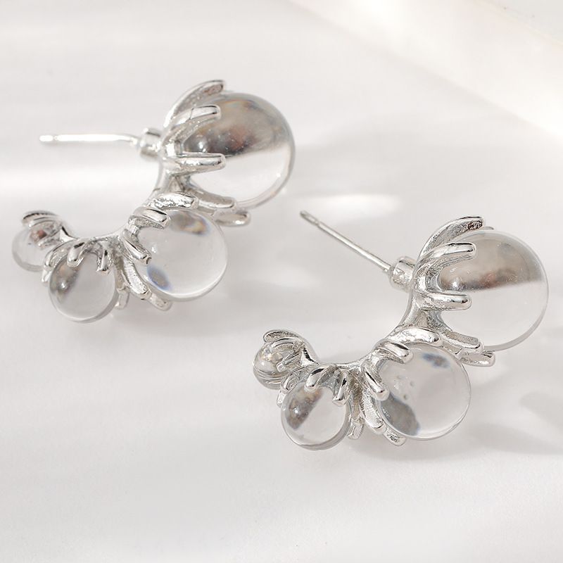 Orecchini a bottone semplici di alta qualità con perline trasparenti di design coreano_voghion.com