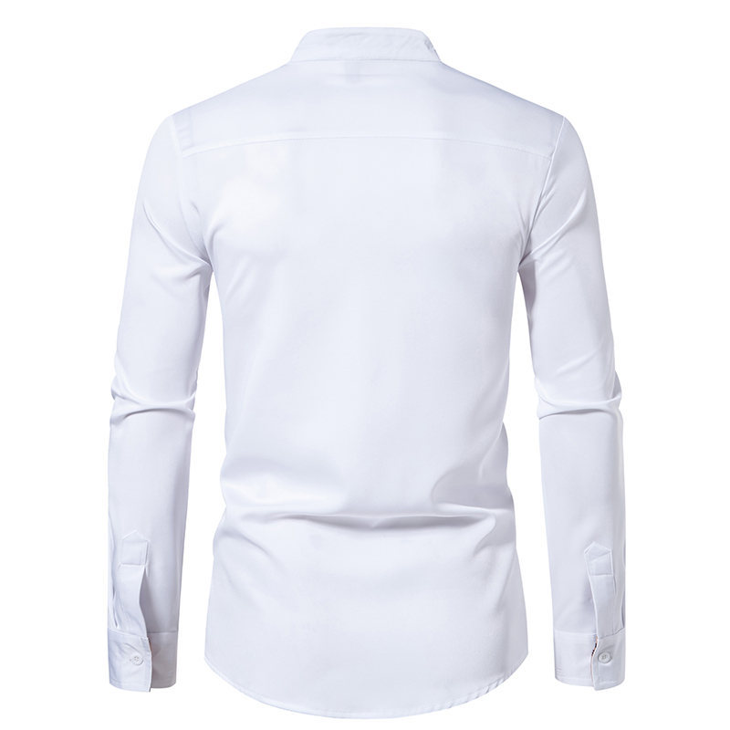 Camicie da uomo, camicie Henry da uomo con colletto rialzato, camicie a maniche lunghe a blocchi di colore a quadri all'ingrosso_voghion.com