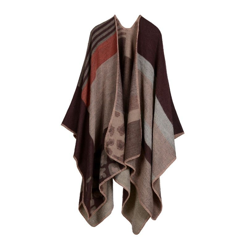 Autumn and Winter Scarves Versatile Plaid Women's Travel Shawl Cashmere Ethnic Style Split Thickened Cloak_voghion.com