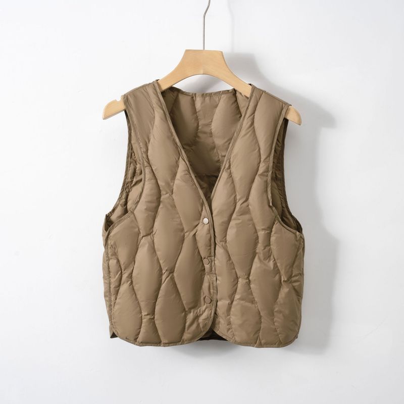 Pinghu Liner Leichte Daunenjacke Neue V-Ausschnitt Schlankheits-Innenschicht Kurze Weste Trendy_voghion.com