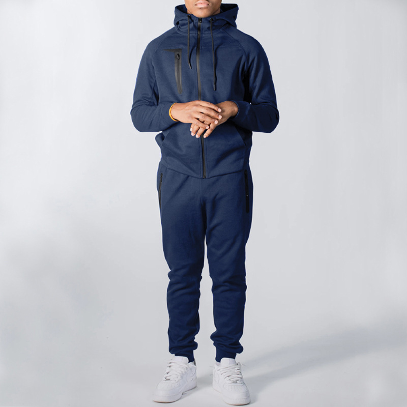 Streetwear męskie dresy moda jesienna kieszenie na zamek błyskawiczny bluza z kapturem i spodniami dresowymi z długim rękawem zestawy dwuczęściowe męskie Casual_voghion.com