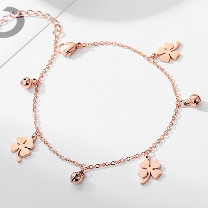 Shuosbai Lucky Clover Bells Charm Fußkettchen Fußkette Damen Sommer Sandale Knöchelarmband_voghion.com