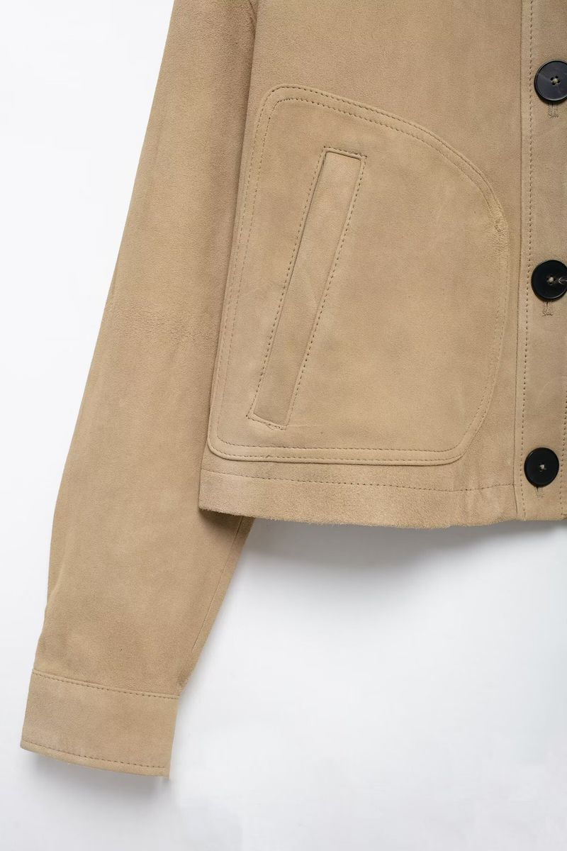 Vêtements pour femmes automne et hiver nouveau style veste courte en velours de peau de cerf à boutonnage simple_voghion.com