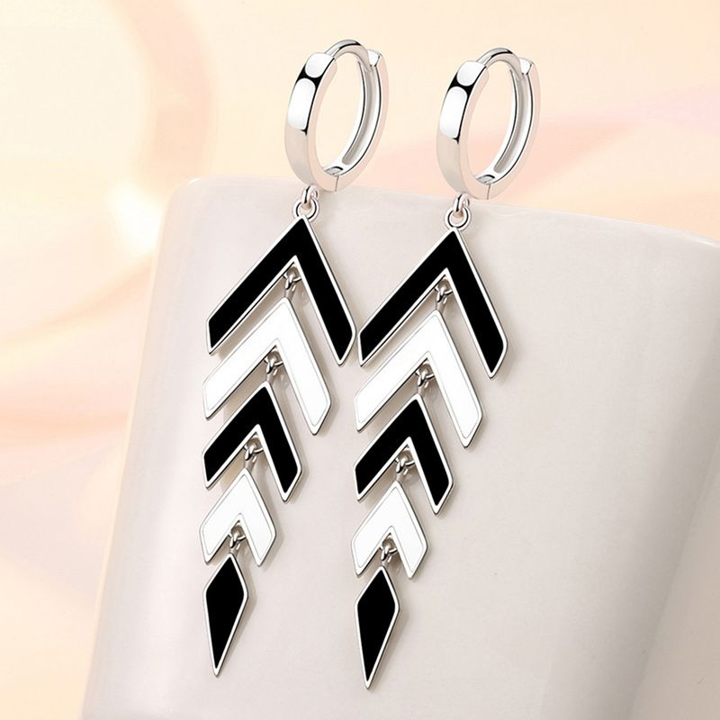 Yamaler 1 Pair Pendant Personality Black White Contrast Color Long Tassel Hoop Earrings Jewelry Accessory_voghion.com