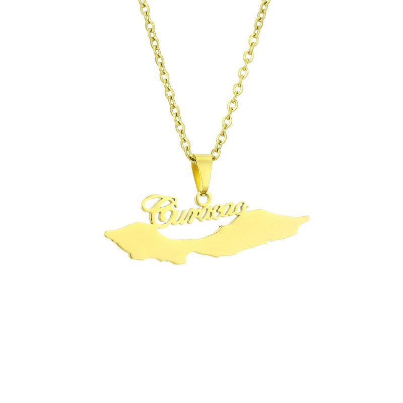 Hot Selling Letter Curacao Glaze Map Pendant Necklace Men's and Women's All-match Sweater Chain Sweater Accessories_voghion.com