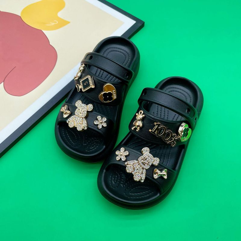 Sandales de plage à semelle épaisse pour enfants, motif ours en diamant doré, motif dessin animé mignon_voghion.com