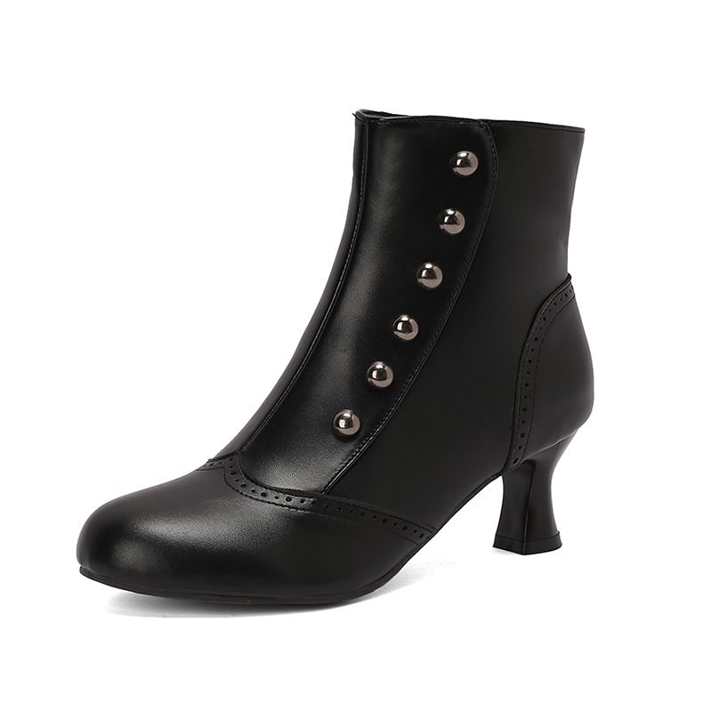 Damen Stiefeletten Herbst Winter Kurze Stiefel Farbblock Mitte Der Wade Mit Nieten Roman Dicker Mittelhoher Absatz Martin Brogue Damen S Stiefel Größe_voghion.com