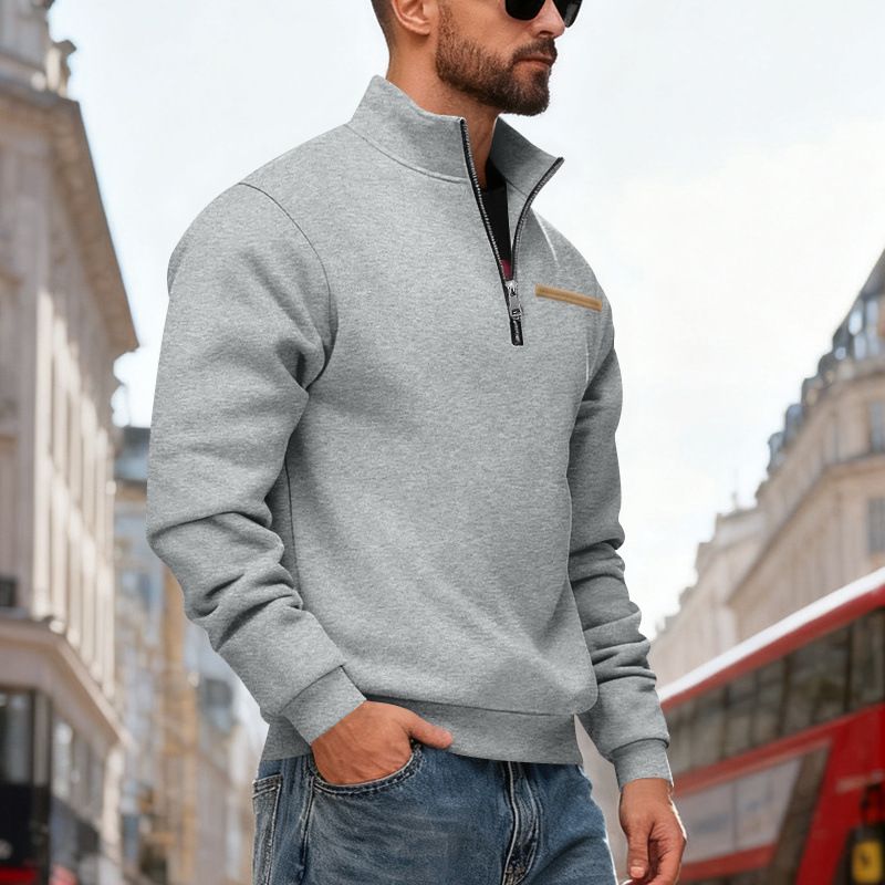 Felpa invernale da uomo con mezza zip, foderata in pile, pesante, con collo alto e finiture a contrasto, abbigliamento sportivo per esterni_voghion.com