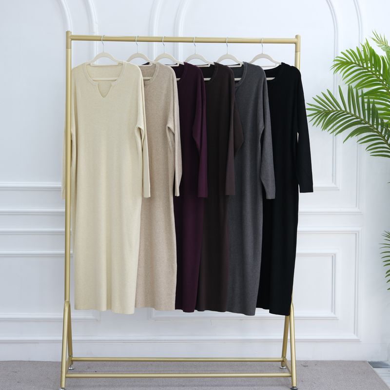 Elegante abito in maglia sobrio – Abito lungo a maniche lunghe per autunno e inverno da donna_voghion.com