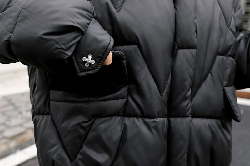 Dammekleeder Schwaarz Déck Wollkräger Gepolstert Jackett Loose Mat Laangärm Gepolstert Jackett_voghion.com