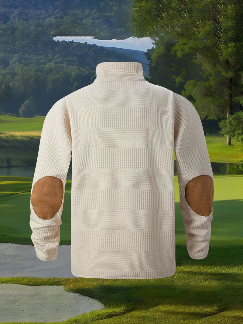 Polo casual a righe in jacquard a maniche lunghe con colletto alto da uomo, per autunno e inverno_voghion.com