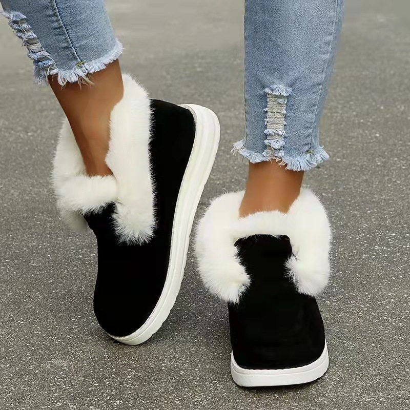 Women’s Shoes solid color suede cotton shoes casual snowshoes low velvet women's cotton shoes_voghion.com