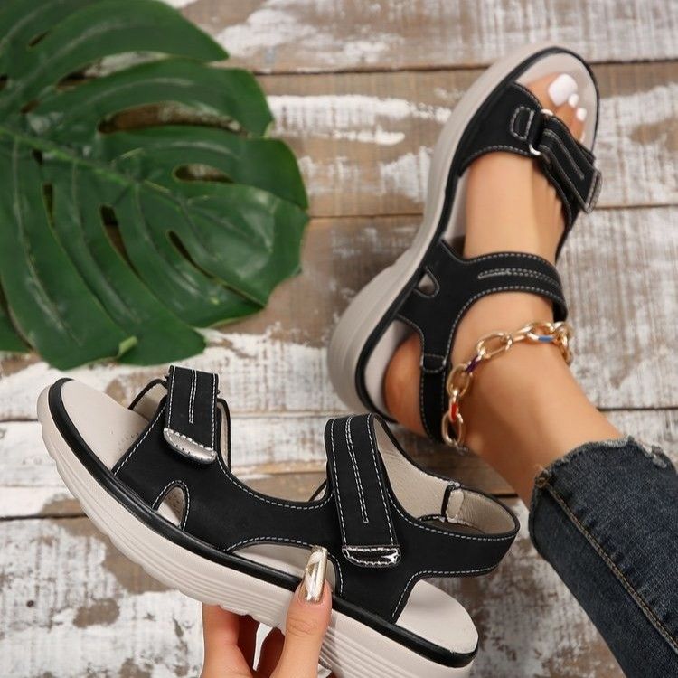 Sandali con bocca di pesce comodi, stile sportivo, larghi e casual, da donna, modello 2025, con chiusura a velcro_voghion.com