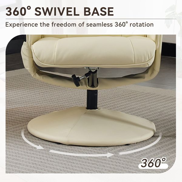 015-Reclining Chair With Ottoman, 360° Swivel PU Leather Recliners With 5 Massage Mode, Adjustable Backrest For Home Or Office, Beige_voghion.com