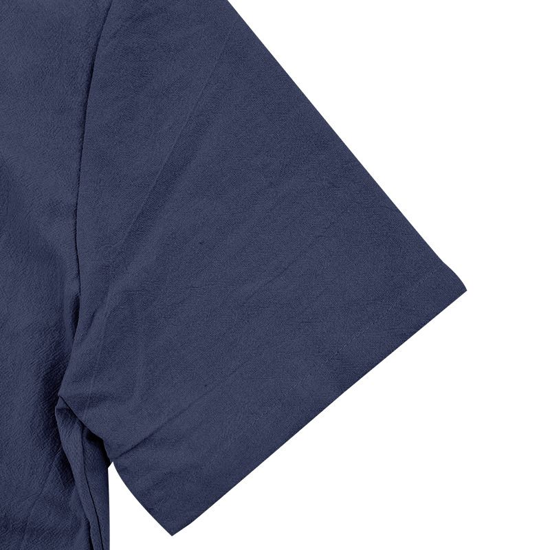 Camisa de lino de manga corta para hombre, nueva, de color liso, con cuello alto y bolsillo, holgada, informal_voghion.com
