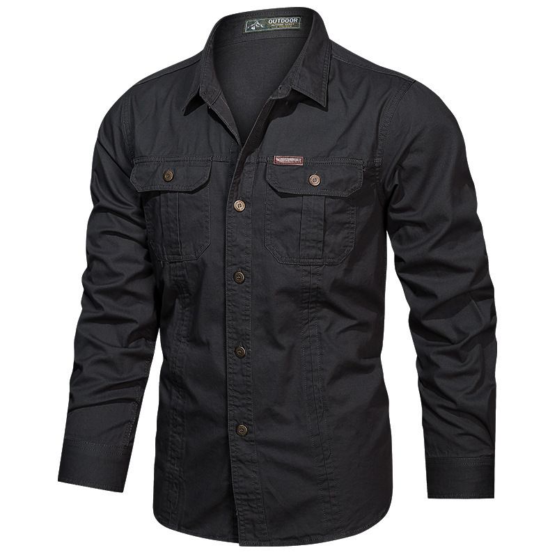 Men's Loose Fit Long Sleeve Shirt For Spring And Autumn, Casual Workwear With Multiple Pockets, Lightweight_voghion.com