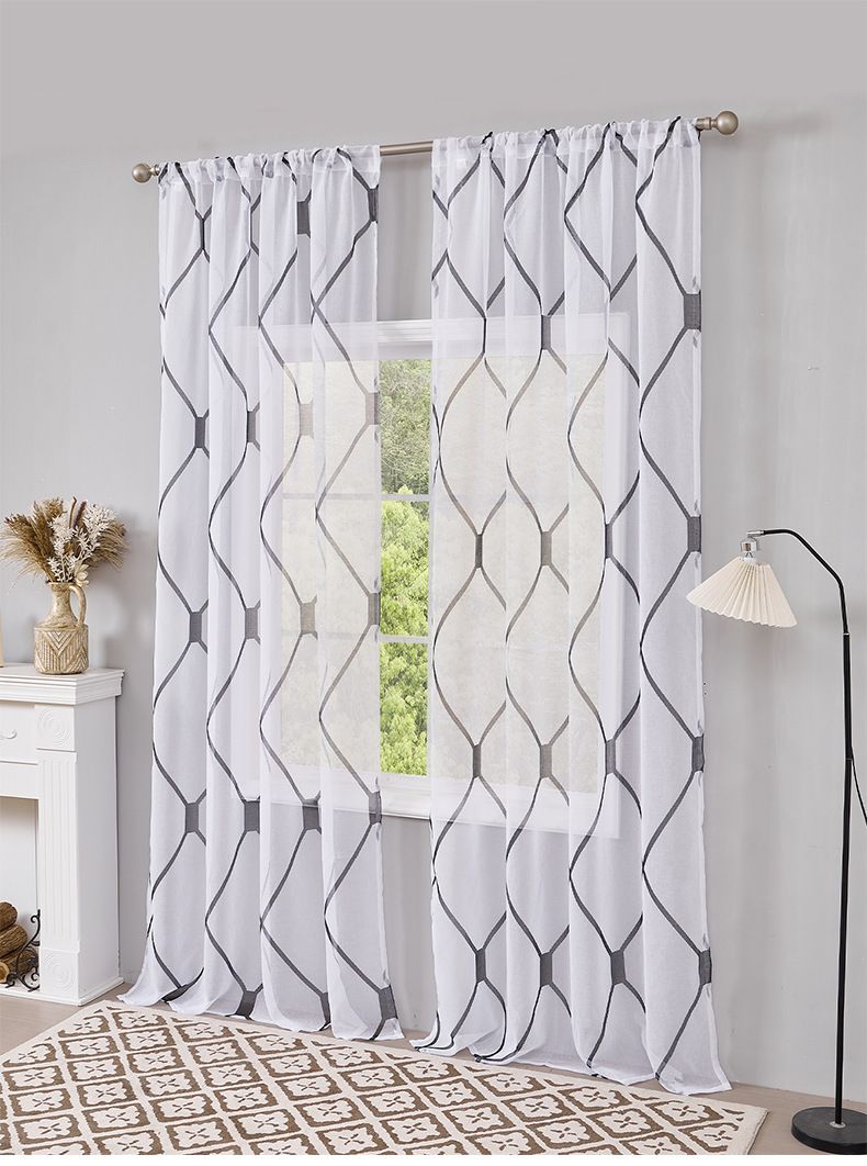 Tende in voile a quadri – Tende leggere e trasparenti per finestre (tasca porta-asta in 100% poliestere, traspiranti e semitrasparenti)_voghion.com