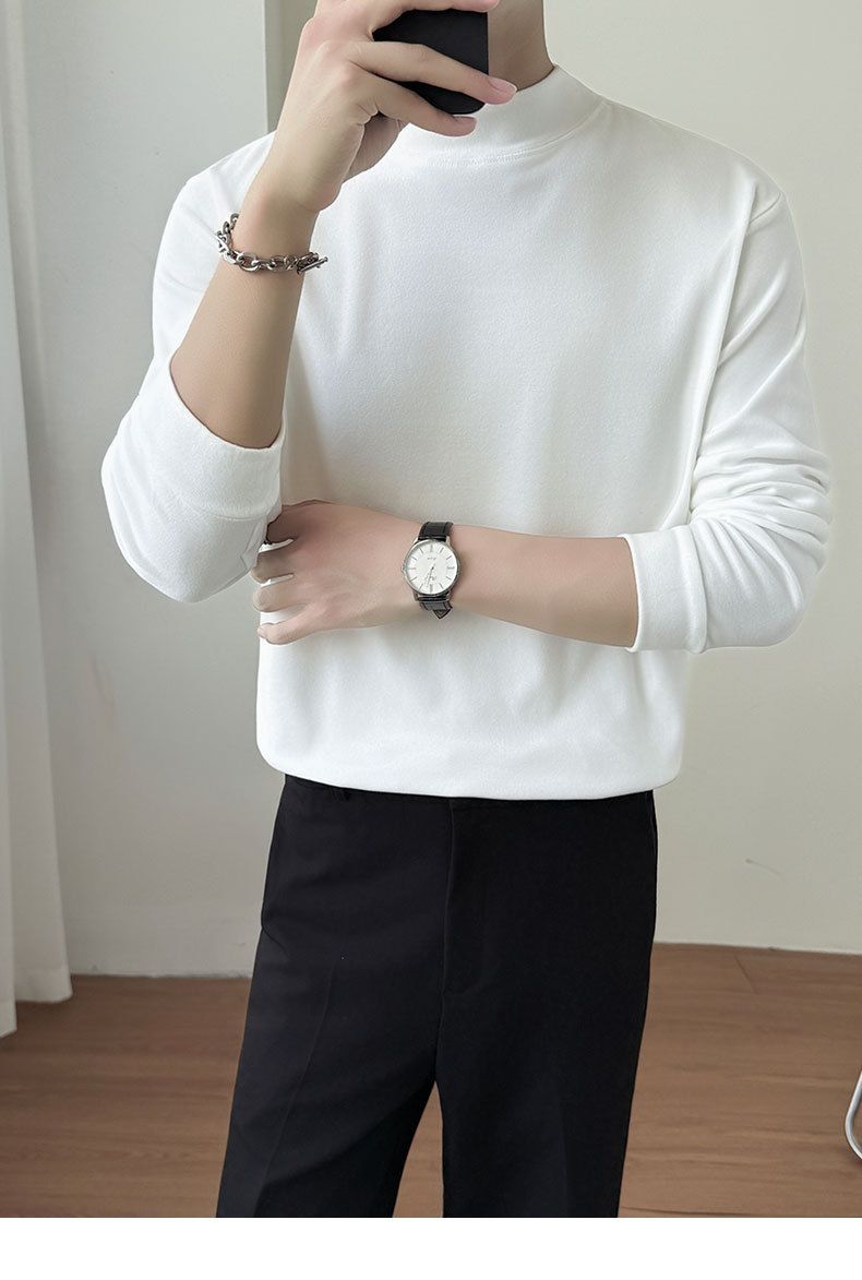 Herren-Thermo-Langarm-T-Shirt mit Halbrollkragen – weicher und atmungsaktiver Stoff, entspannte Passform, Übergröße, einfarbig für Herbst und Winter_voghion.com