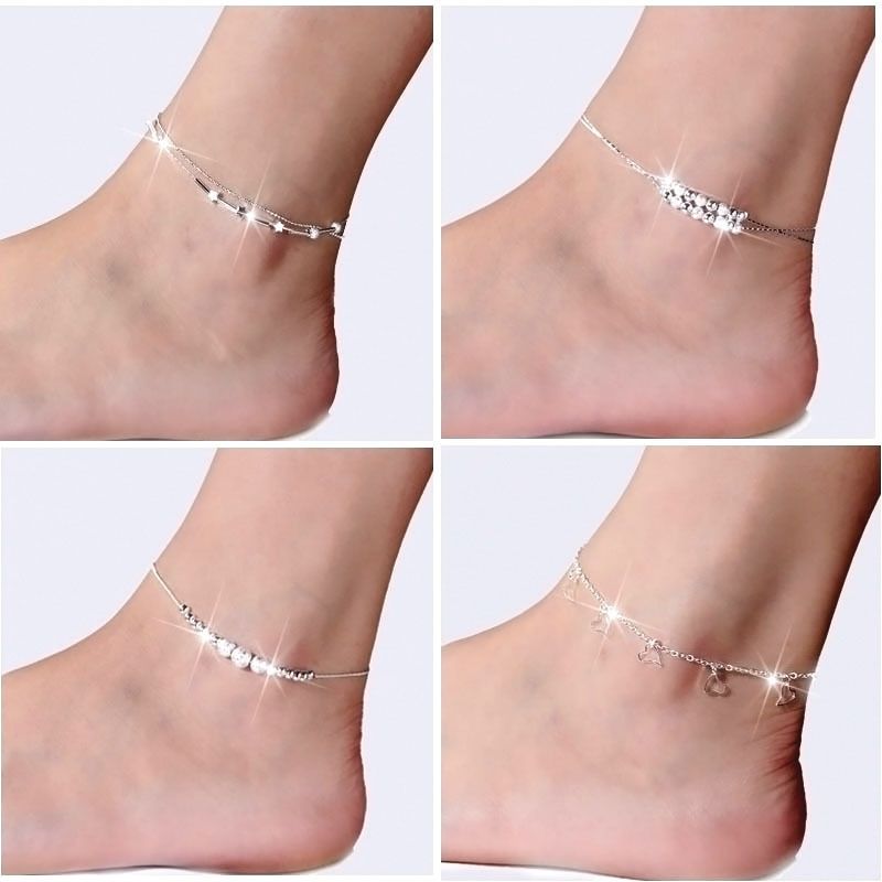 versione del braccialetto alla caviglia coreano estivo in argento, calzature alla moda, gioielli da spiaggia alla moda ed eleganti per le donne_voghion.com